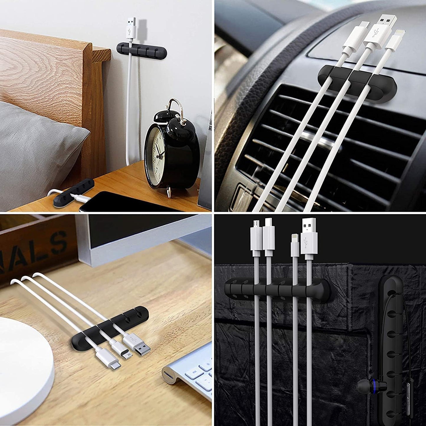 Organizador de Cables Autoadhesivo – Soporte de Gestión para Cables USB, de Carga y Auriculares (3 Piezas)